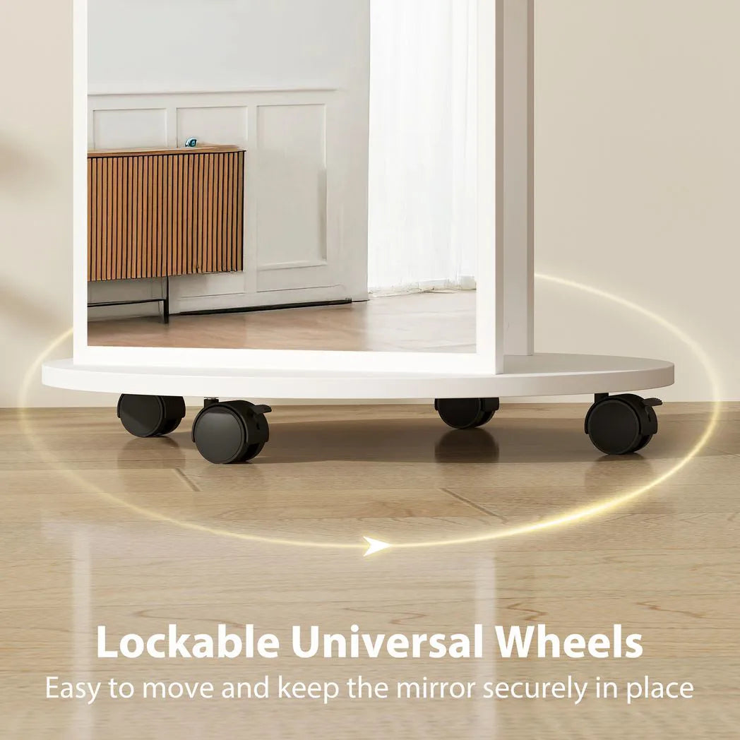 HOMCOM 2-in-1 Full Length Mirror with Storage Shelves, Floor Mirror with 4 Wheels, Coat Rack, Hooks