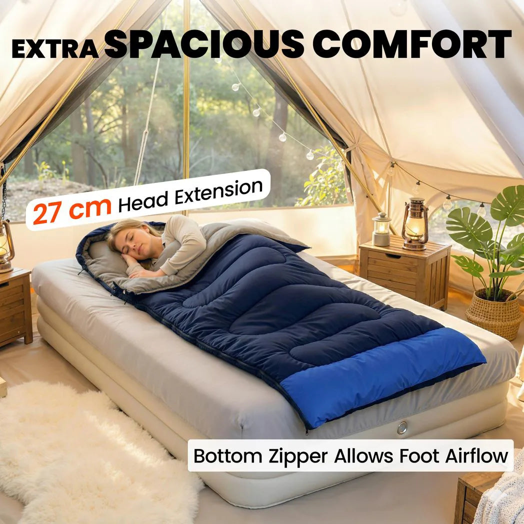 Outsunny 3 Season Sleeping Bag for Adults with L-Shaped Zip, Opens into Quilt – Lightweight & Compact, Navy Blue