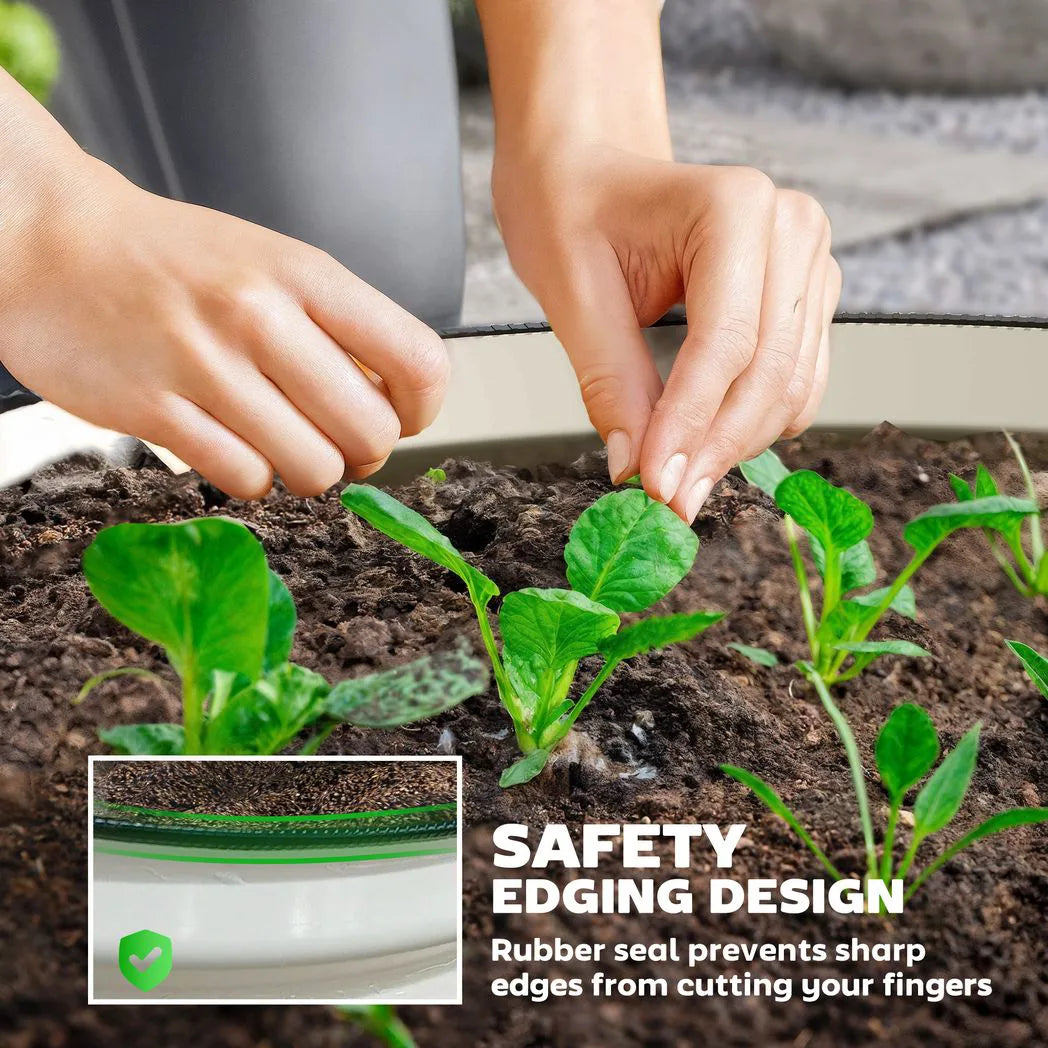 Outsunny Set of 2 Galvanised Raised Garden Beds with Safety Edging – Open-Bottom Planters, Cream White