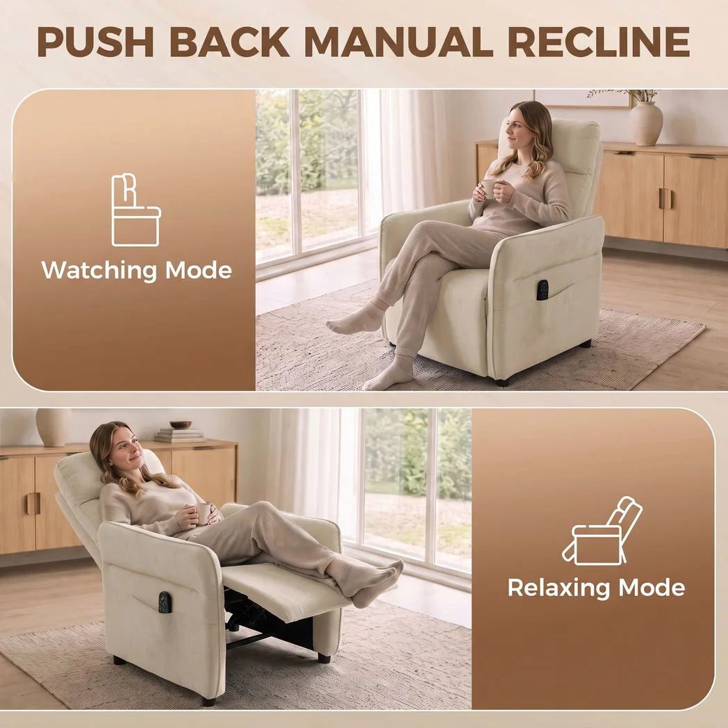 HOMCOM Push Back Recliner Armchair with 8-Point Massage, Lumbar Heat and Adjustable Armrests – Beige