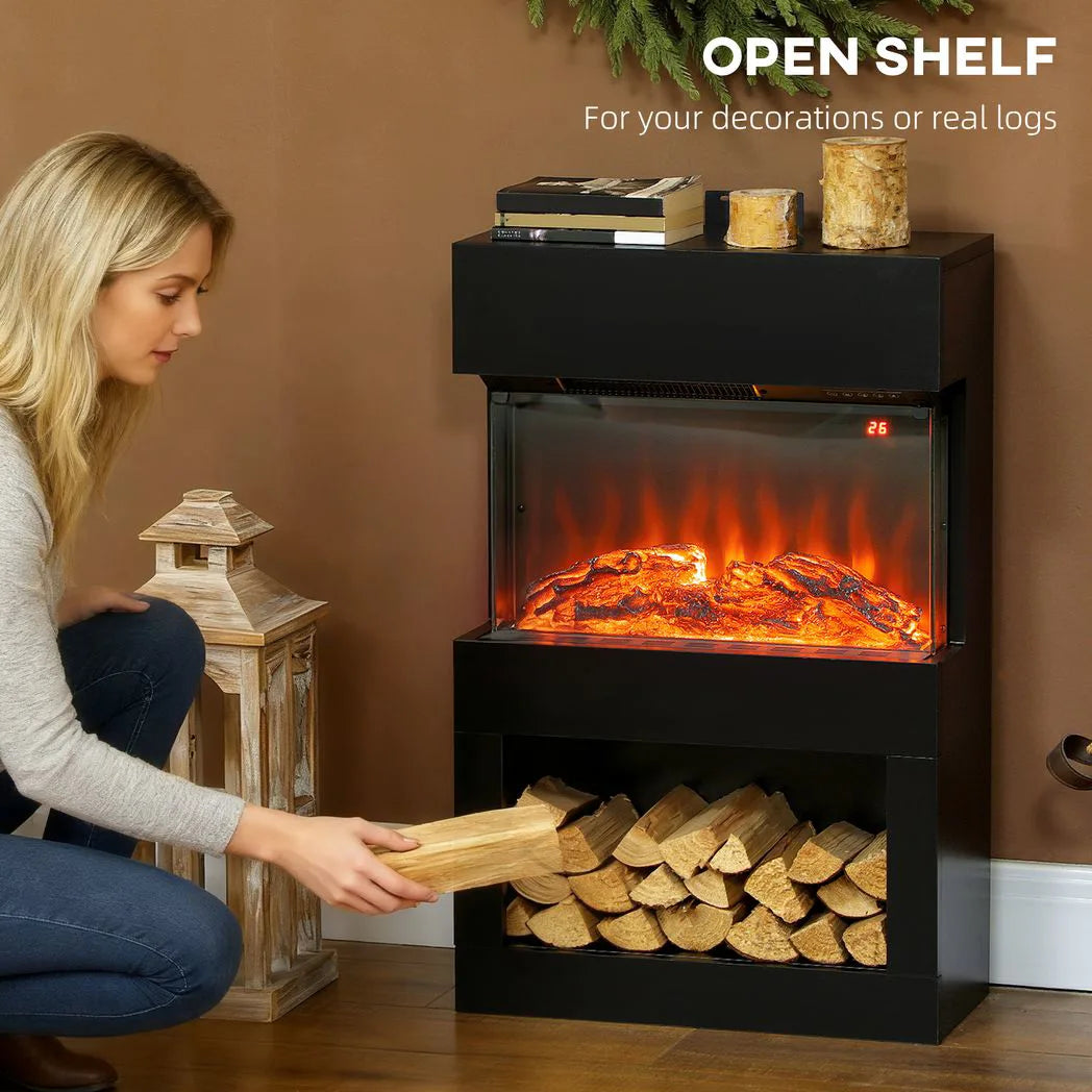 HOMCOM 19" Electric Fireplace with Surround, 3D Flame Effect and Remote – 1000W/2000W Electric Fire, Black