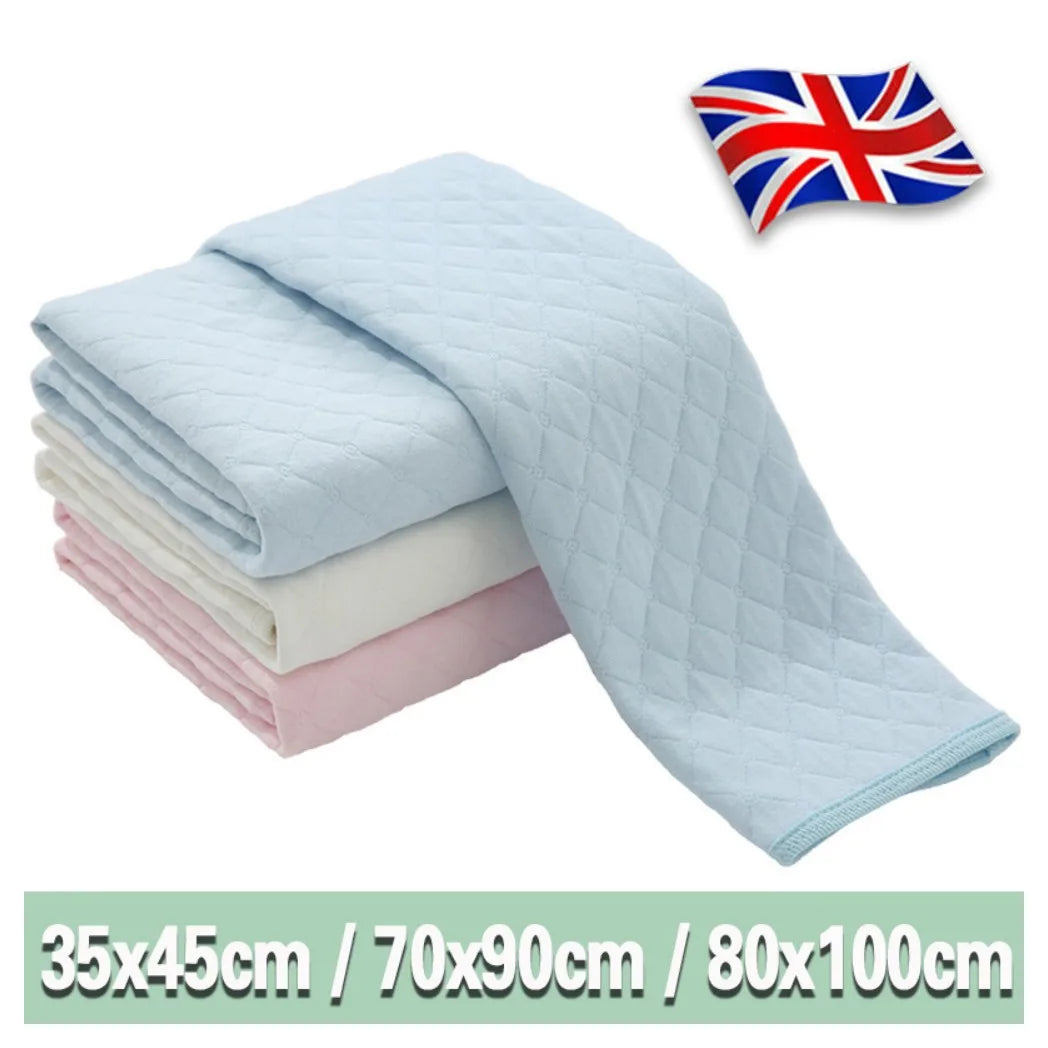 Washable Reusable Absorbent Incontinence Bed Pad, Four-Layer Mattress Protector – Light Blue