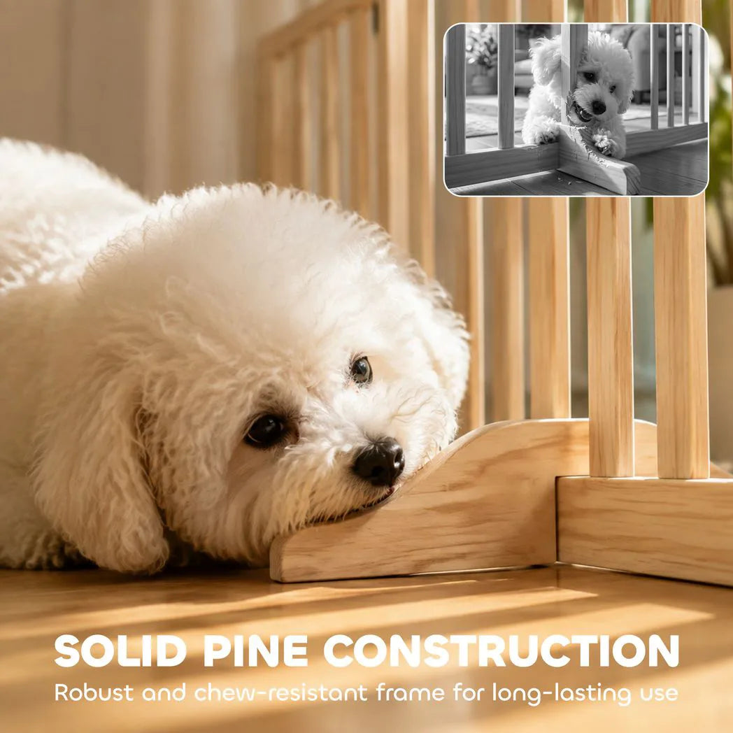 PawHut Wooden Freestanding Dog Gate with 3 Folding Panels and 2 Support Feet – Indoor Pet Barrier, Natural