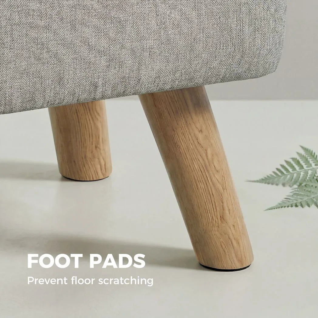 HOMCOM Linen-Look Square Padded Footstool with Wooden Legs – Leg Rest & Vanity Stool, Light Brown