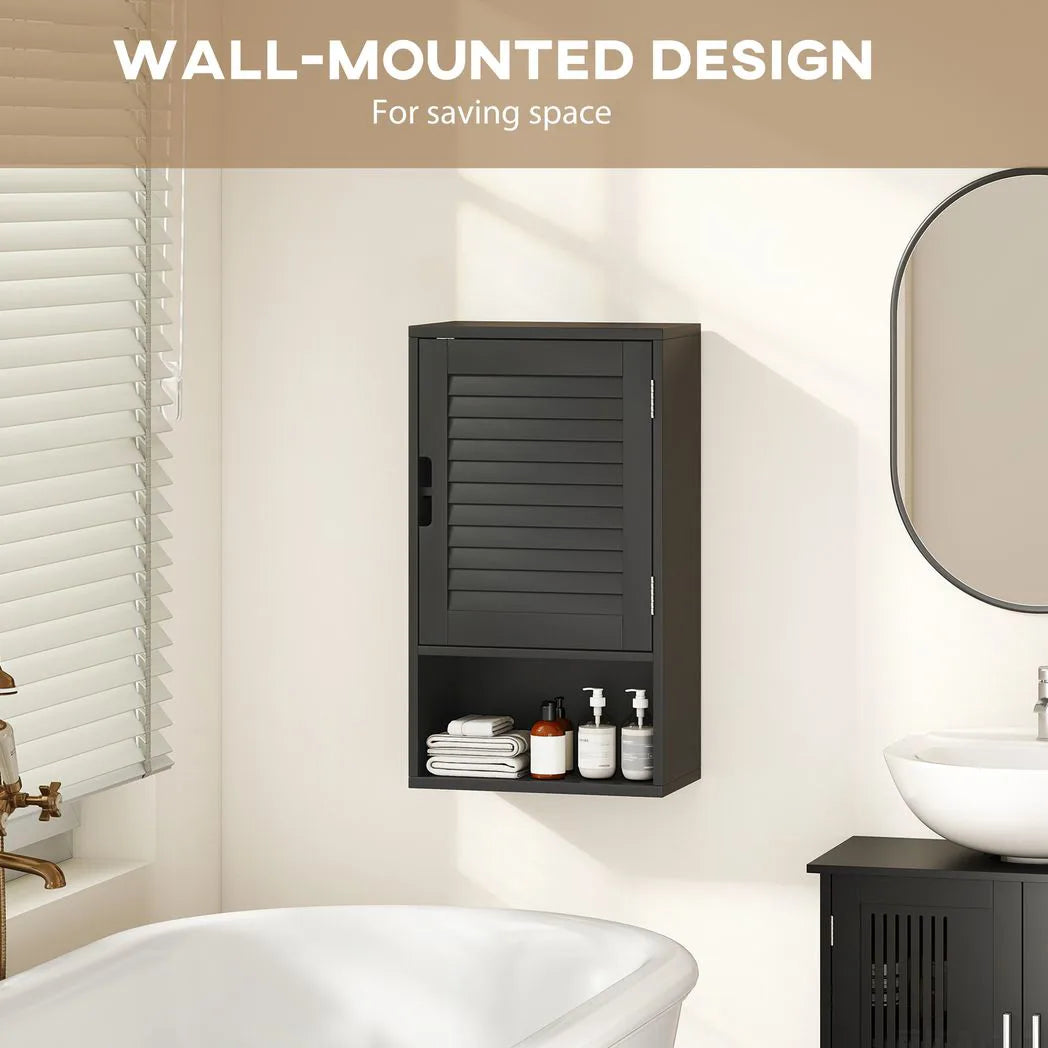 HOMCOM Wall Mounted Bathroom Cabinet with Adjustable Shelves – Louvred Door Storage, 40 x 20 x 60 cm, Black