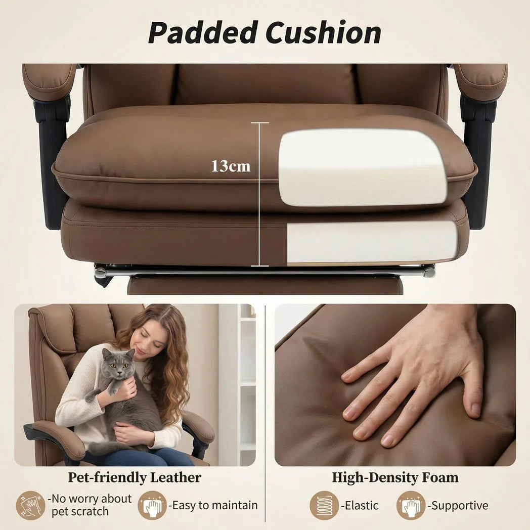 HOMCOM 155° Reclining Faux Leather Office Chair with Footrest & 360° Swivel – Executive Chair, Brown