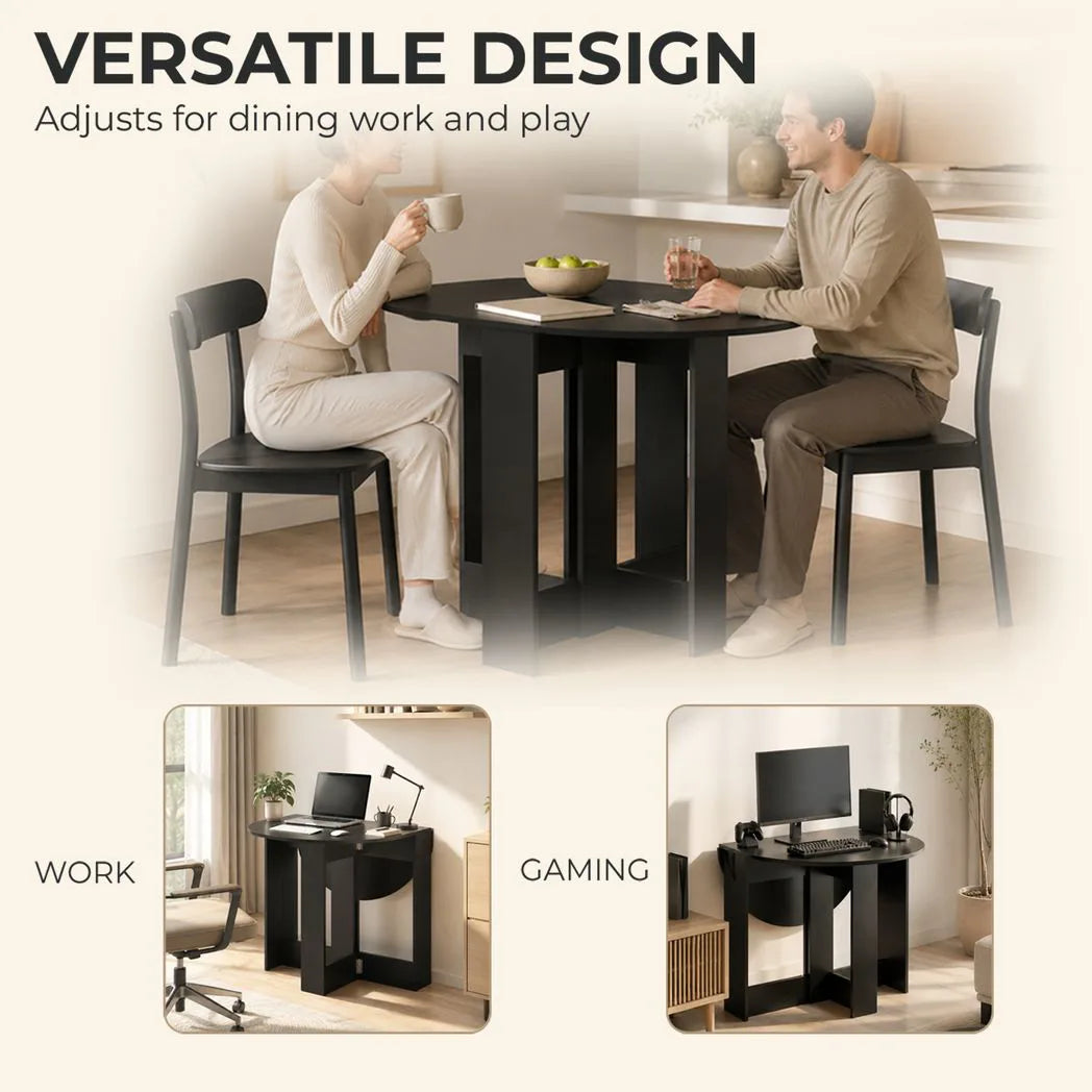 HOMCOM Folding Drop-Leaf Dining Table with 2 Foldable Leaves – Space-Saving Kitchen Table, Black