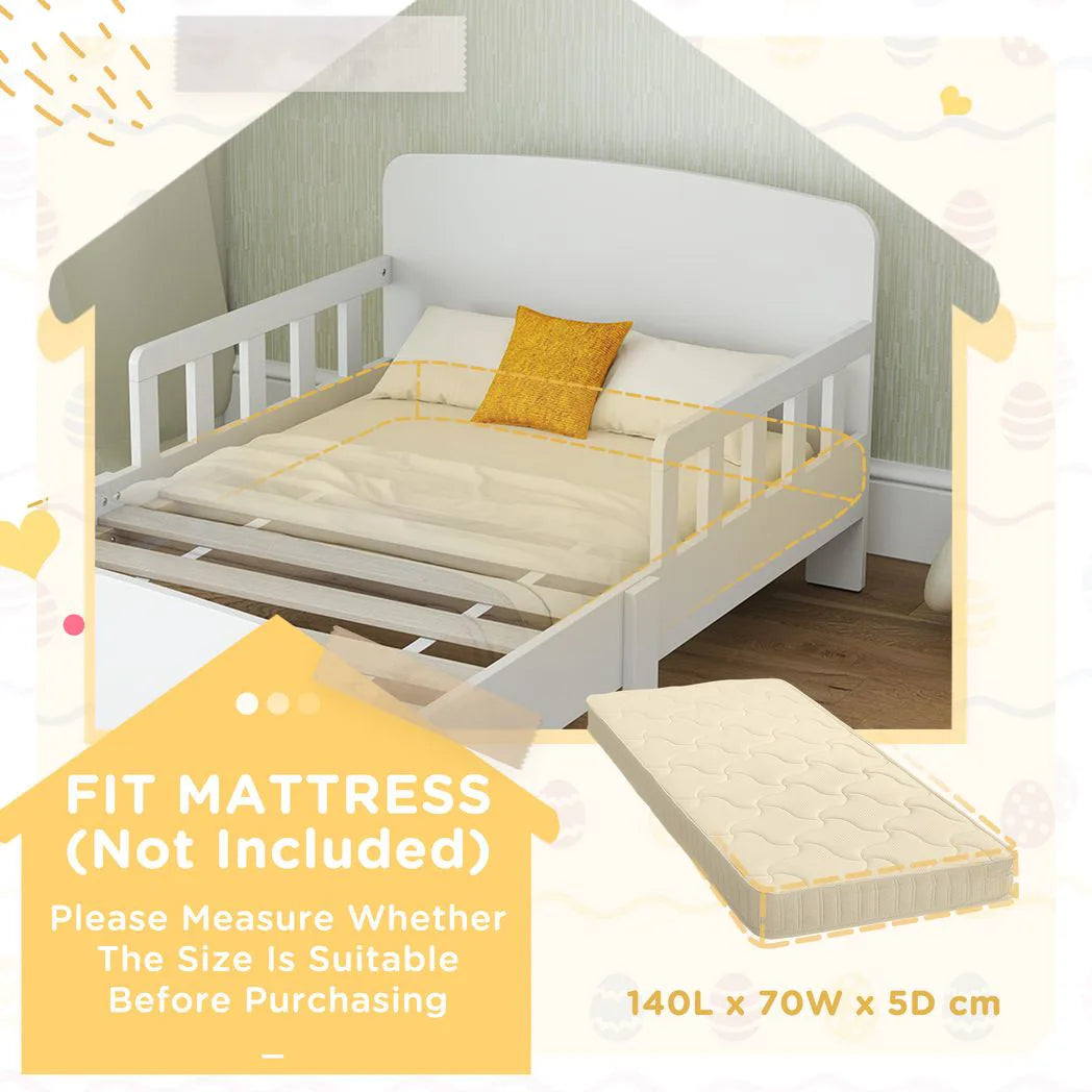 AIYAPLAY Toddler Bed Frame with Safety Side Rails – White Kids Bed for Ages 3-8 Years
