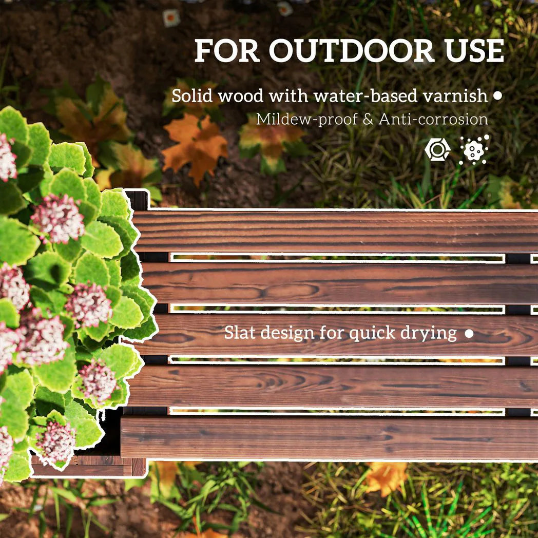 Outsunny Wooden Planter & Bench Combination with Raised Beds, Carbonised Finish – Patio Seating, 176cm
