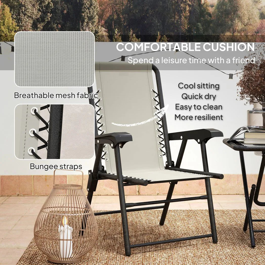 Outsunny Three-Piece Folding Garden Bistro Set with Two Armchairs and Mesh-Top Table – Patio Furniture, Cream White