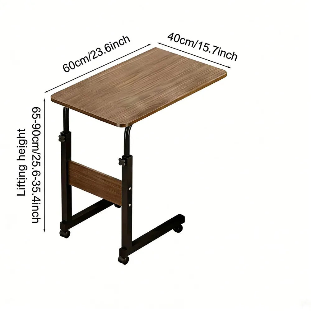 Height-Adjustable C-Shaped Overbed Table on Lockable Wheels – Mobile Laptop Tray, Bedside and Sofa Side Table