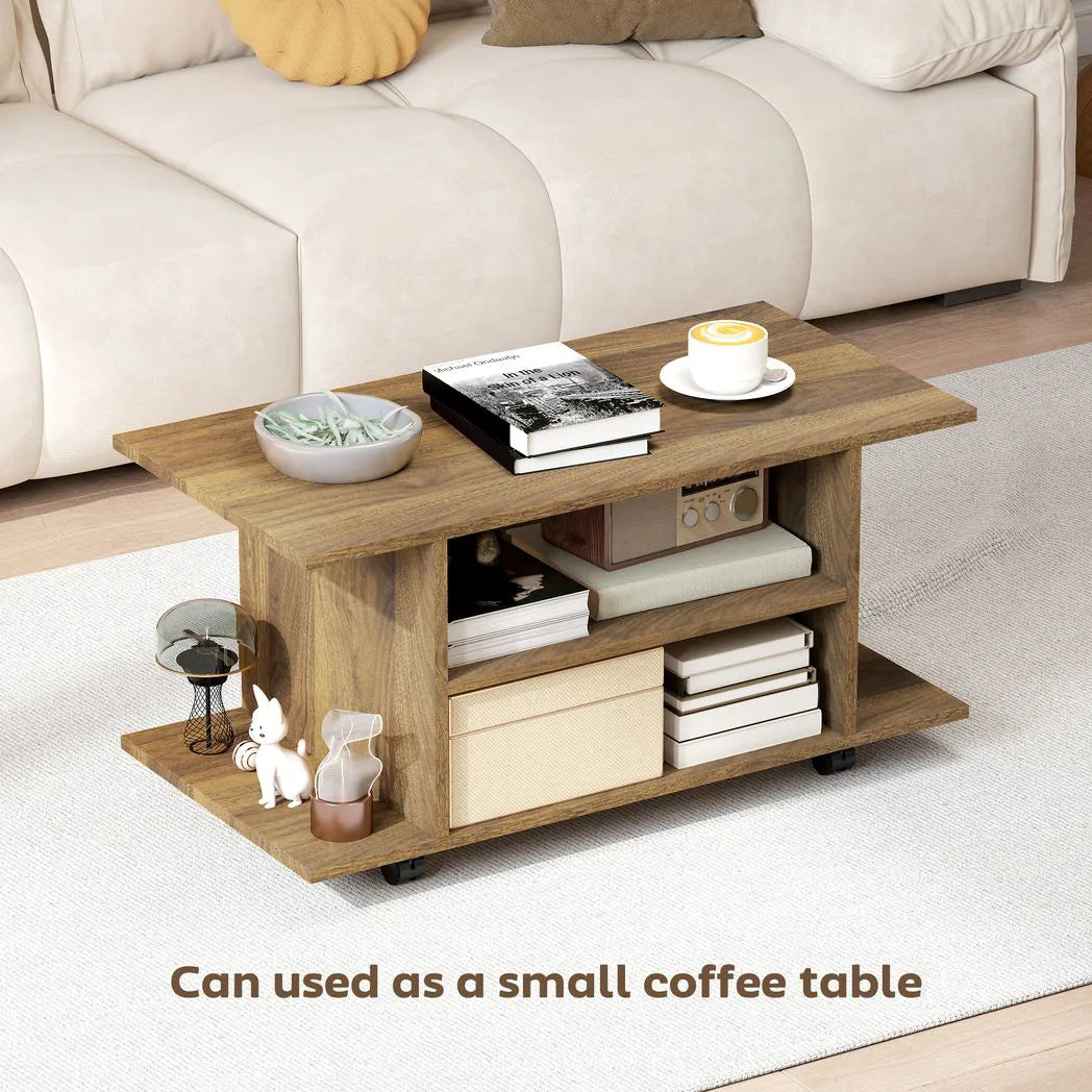 HOMCOM Modern Mobile TV Cabinet with Storage Shelves and 4 Casters, Bedroom Bookcase Unit – Walnut