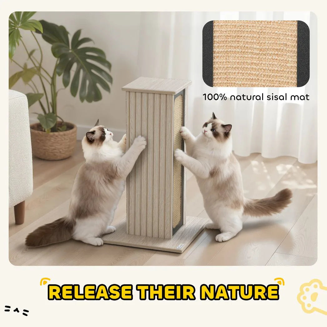 PawHut 63cm Cat Scratching Post with Replaceable Scratching Board, Top Perch & Sisal Scratch Mat – Oak