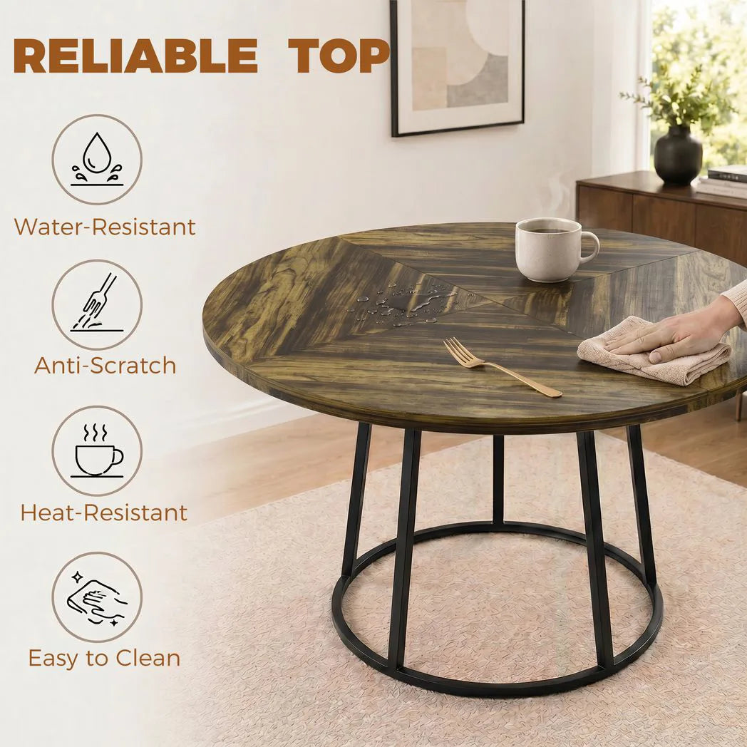 HOMCOM 120cm Round Dining Table with Conical Metal Base – Space-Saving Kitchen Table for 4-6, Rustic Brown