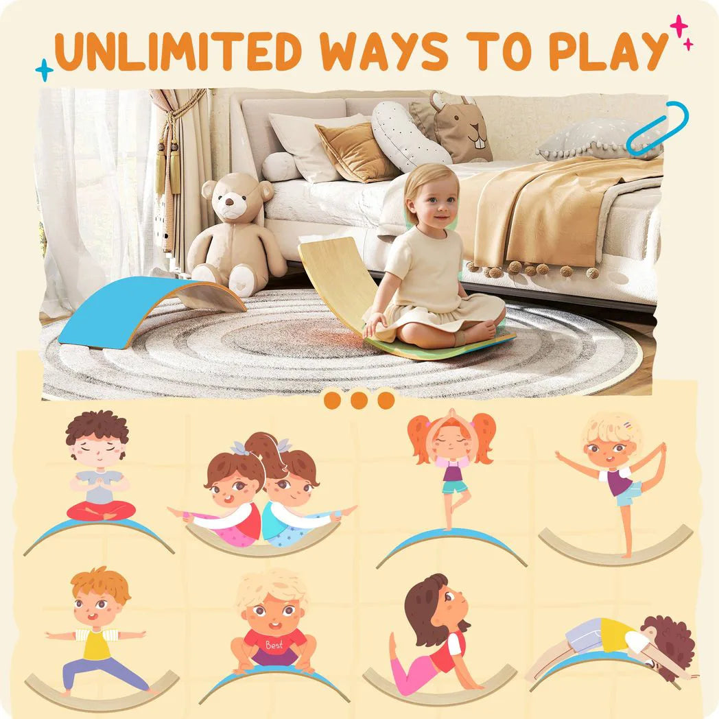 AIYAPLAY Kids Wooden Balance Board with Silent Felt Base – Wobble Board for Sensory Play, Ages 3-8, Blue