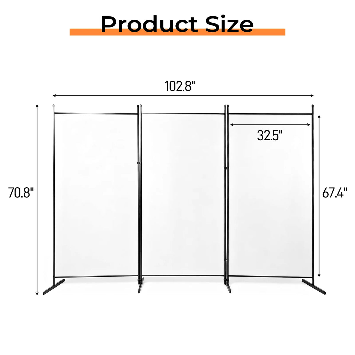 3-Panel Folding Room Divider Screen, 6ft Polyester Fabric, Carbon Steel Frame – Privacy Partition, Off-White
