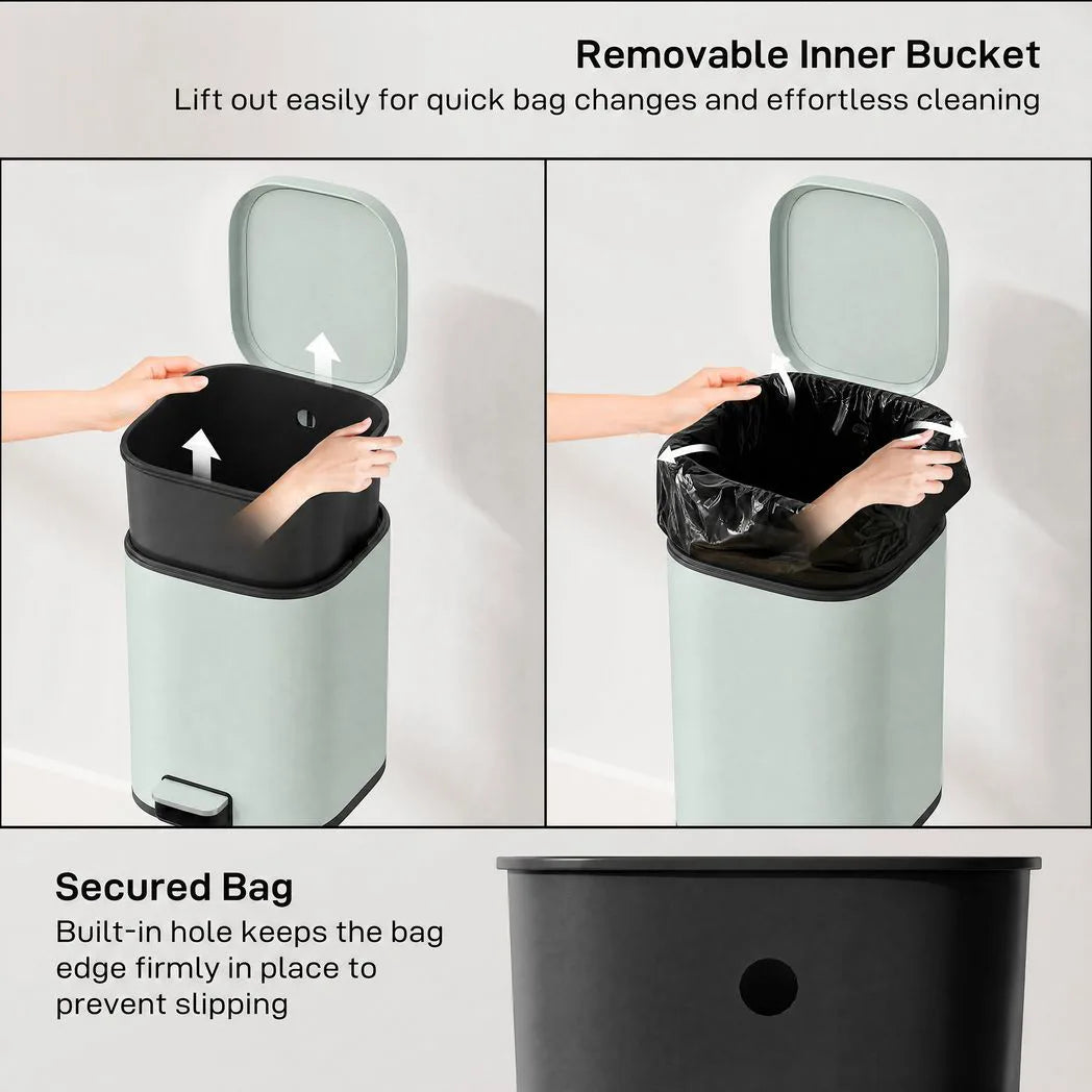 HOMCOM 30L Pedal Kitchen Bin with Soft-Close Lid and Removable Bucket – Compact Metal Rubbish Bin, Green