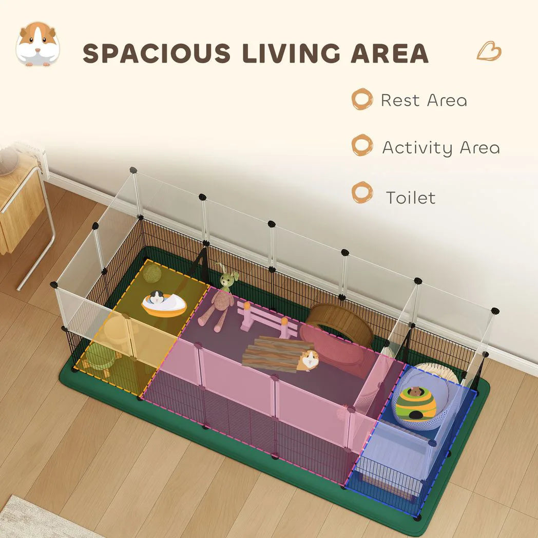 PawHut Small Animal Playpen with Waterproof Mat, 34-Panel DIY Metal Pet Fence – Indoor and Outdoor