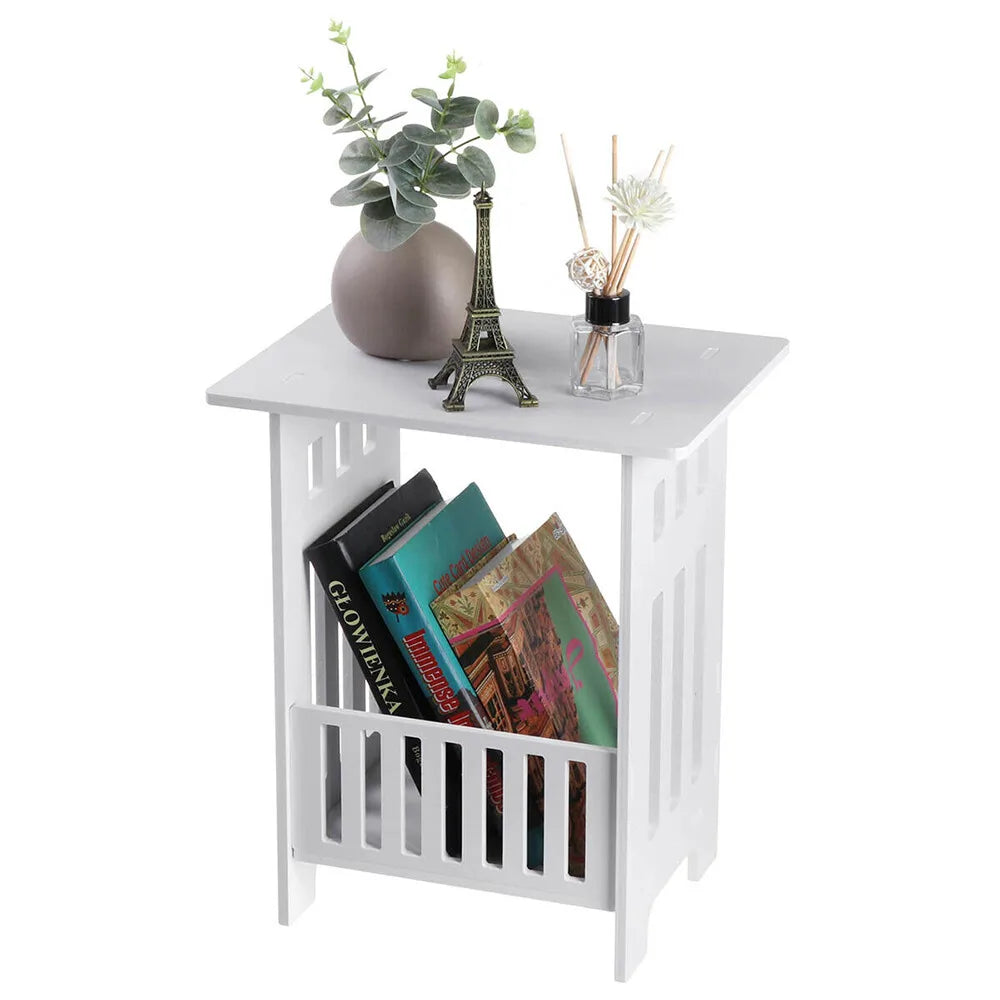 White Small Storage Table with Open Shelf – Waterproof Sofa Side Table and Bedside Table for Home