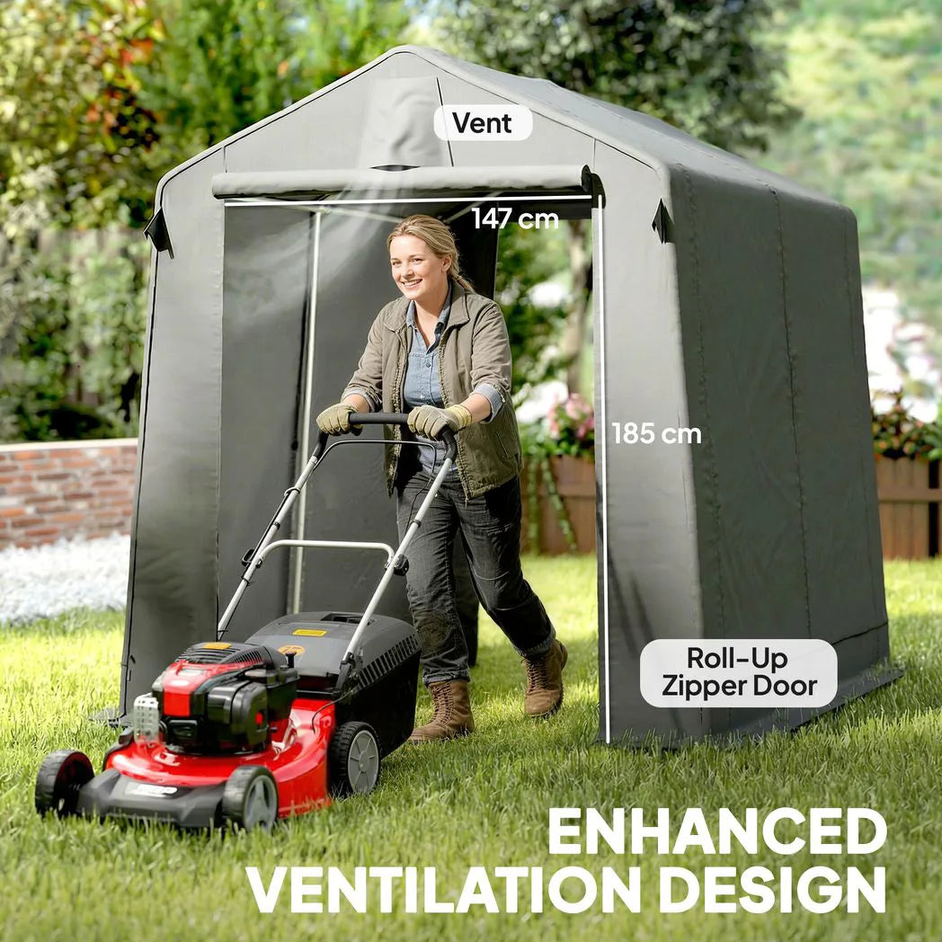 Outsunny 7.5 x 6.2ft Waterproof Garden Storage Tent – Bike Shelter with Roll-Up Zip Door and Vent, Dark Grey