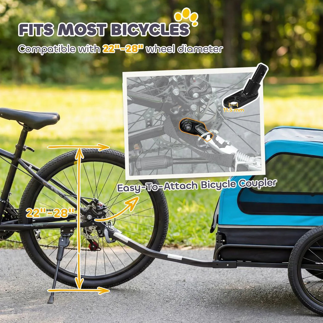 PawHut Dog Bike Trailer with Flip-Down Ramp, Quick Release Frame & Universal Coupler – Blue