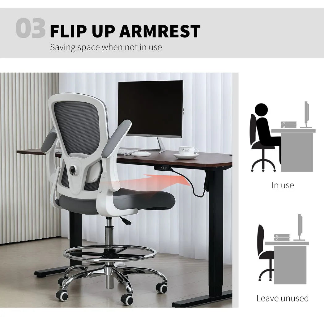 HOMCOM Draughtsman Chair with Adjustable Lumbar & Flip-up Armrests – Mesh Back Drafting Chair, Charcoal grey