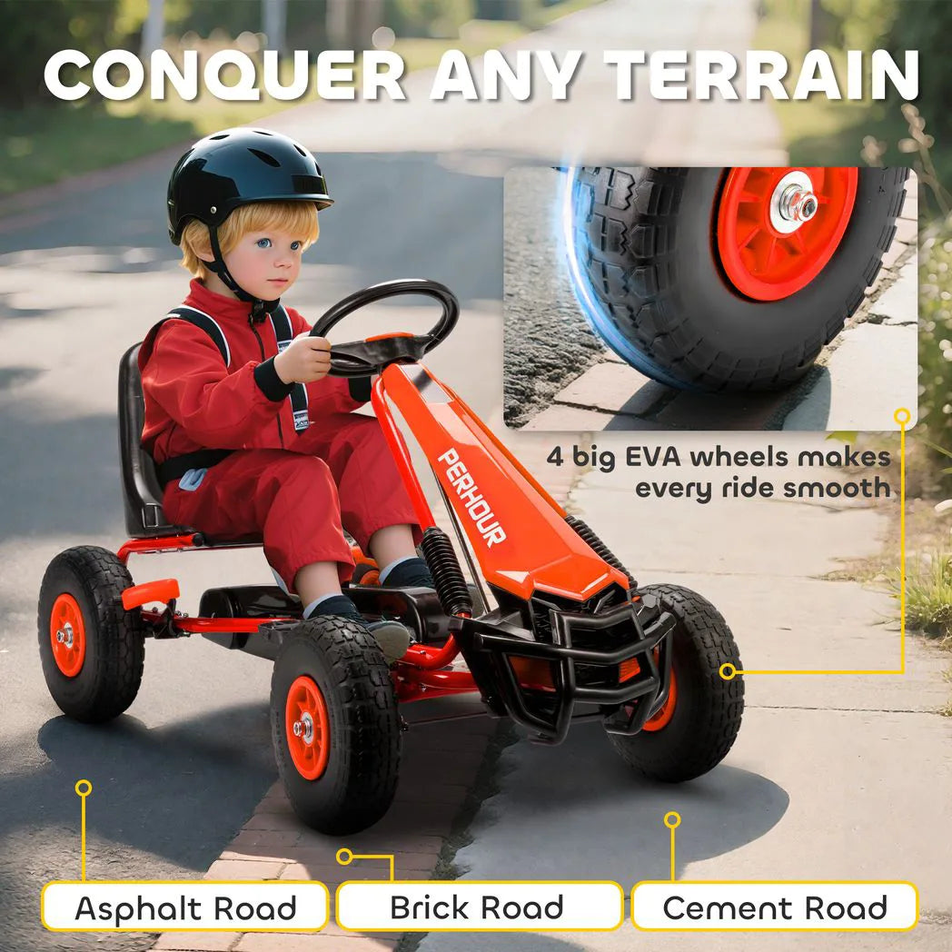AIYAPLAY Kids Pedal Go Kart with Adjustable Seat, EVA Tyres, Handbrake & Clutch – Ride-On for Ages 3-8, Red