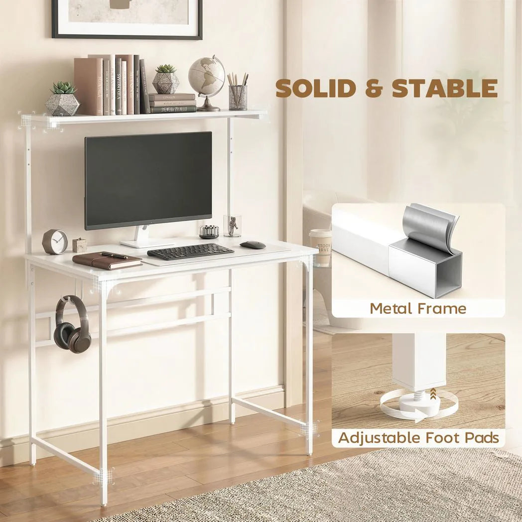 HOMCOM Computer Desk with Hutch Shelf, Cup Holder and Headphone Hook – 80cm Home Office Study Table, White