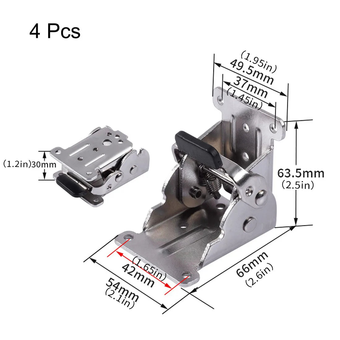 4 x Folding Table & Chair Leg Hinges – 90 Degree Self-Locking Cold-Rolled Steel Support Brackets, Silver