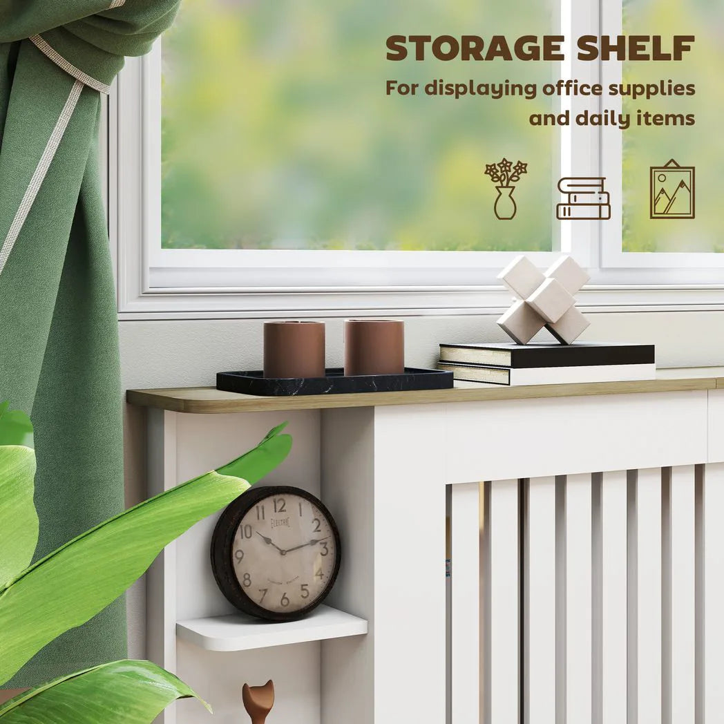 HOMCOM Extra Large Radiator Cover with Open Shelves – Vertical Slatted Heater Cabinet for Living Room, White