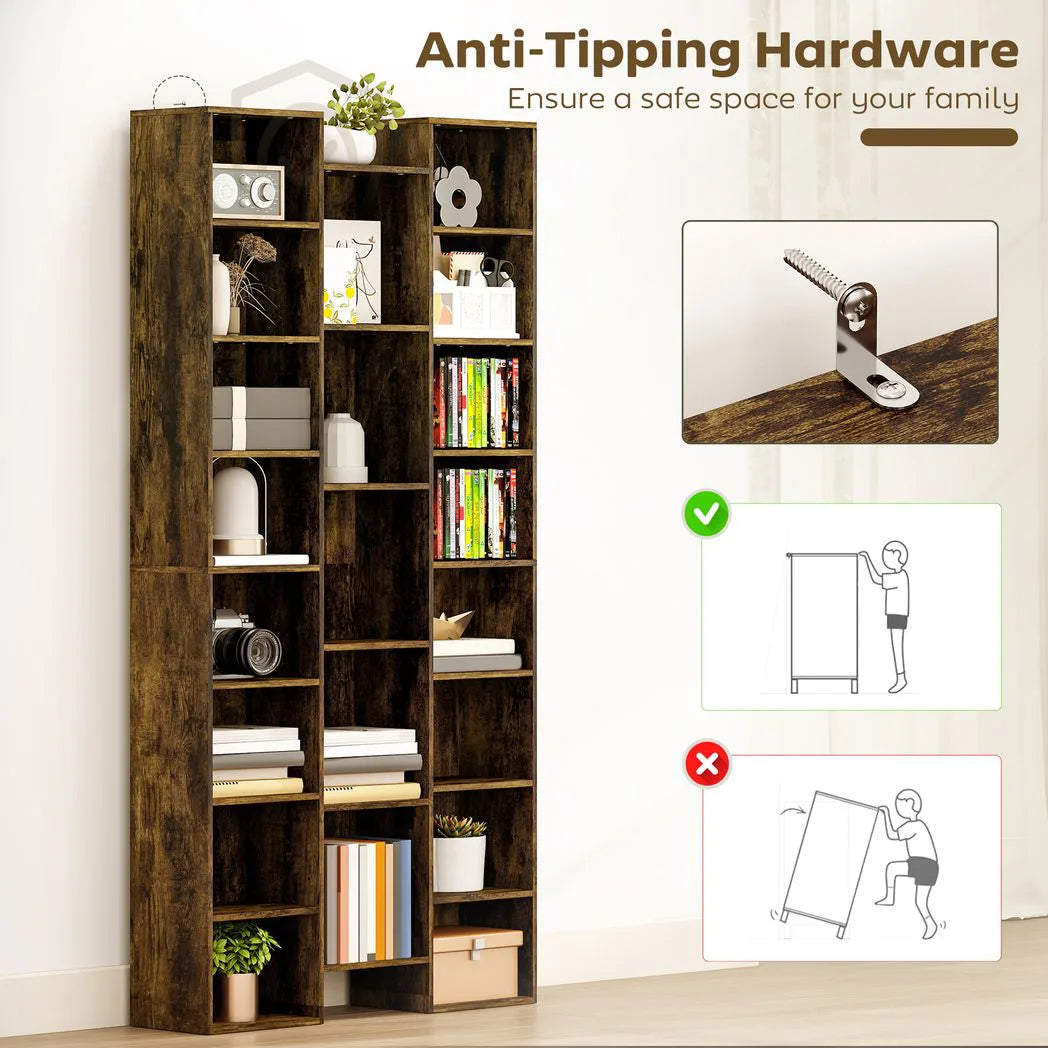 HOMCOM 21-Compartment Tall Bookshelf with 10 Adjustable Shelves and Anti-Tipping Hardware – Brown