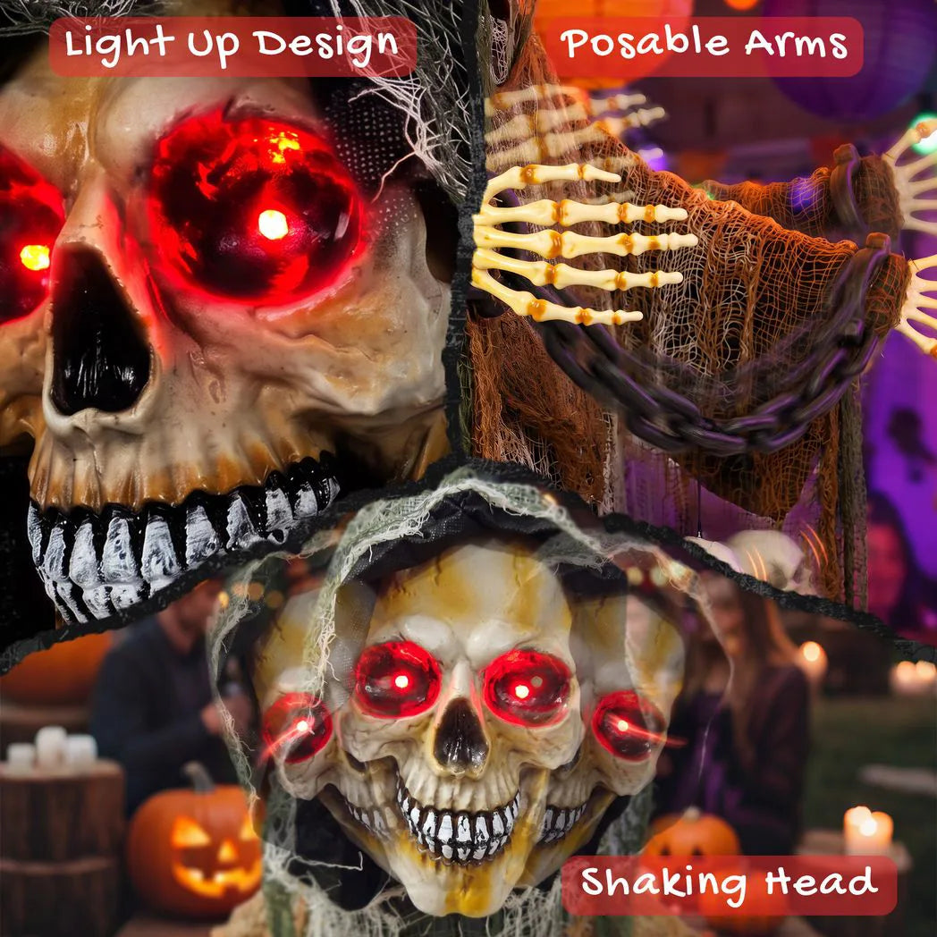 HOMCOM 170cm Animated Grim Reaper with Moving Head & Hands, Glowing Eyes and Sound – Halloween Animatronic Decoration