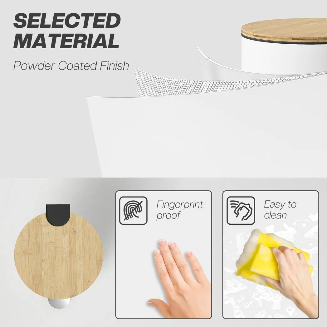 HOMCOM 30L Kitchen Pedal Bin with Removable Bucket and Soft-Close Lid – Fingerprint-Resistant, White and Natural