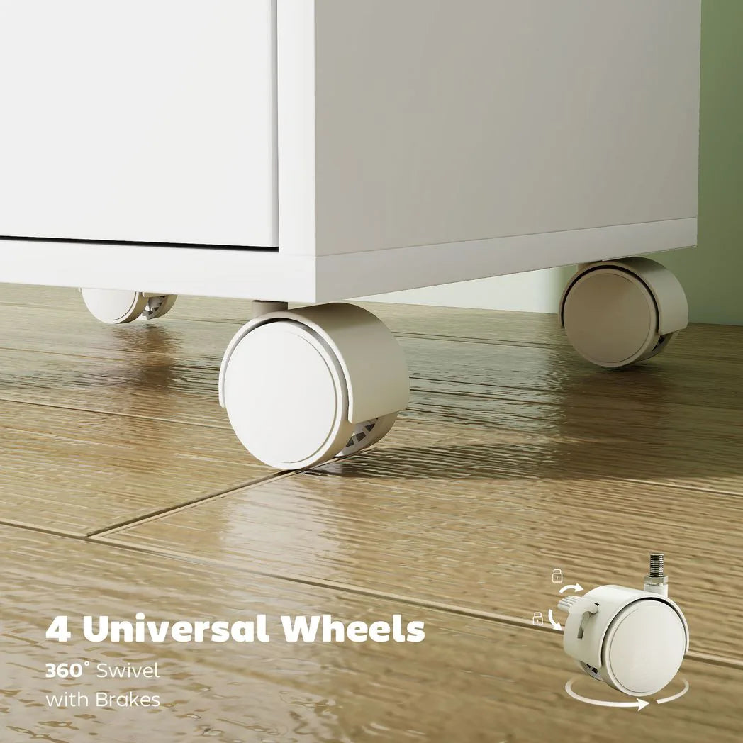 HOMCOM 6-Drawer Vertical File Cabinet with Quiet Runners & Lockable Wheels – Mobile Under Desk Storage, White
