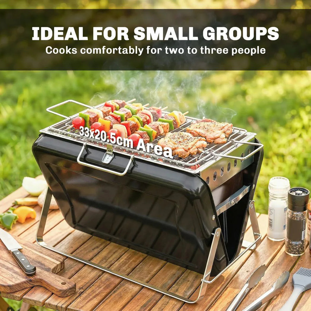 Outsunny Portable Briefcase Charcoal BBQ Grill – Folding Barbecue with Lift-Up Grate for Camping and Picnics, Black