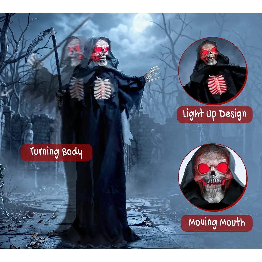 HOMCOM 170cm Life Size Animated Grim Reaper Halloween Decoration
