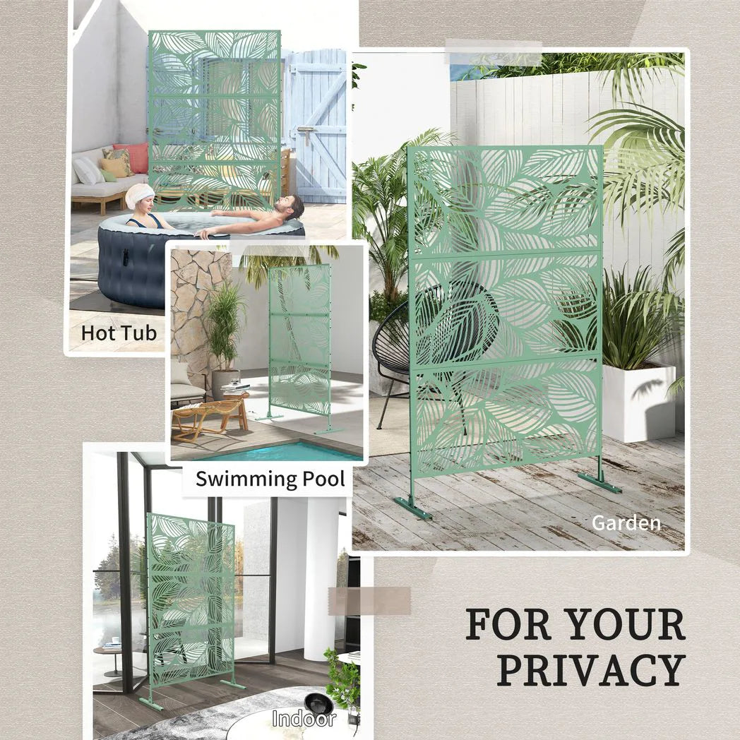 Outsunny Metal Decorative Privacy Screen, Leaf Design – Outdoor Garden Divider and Trellis, Green