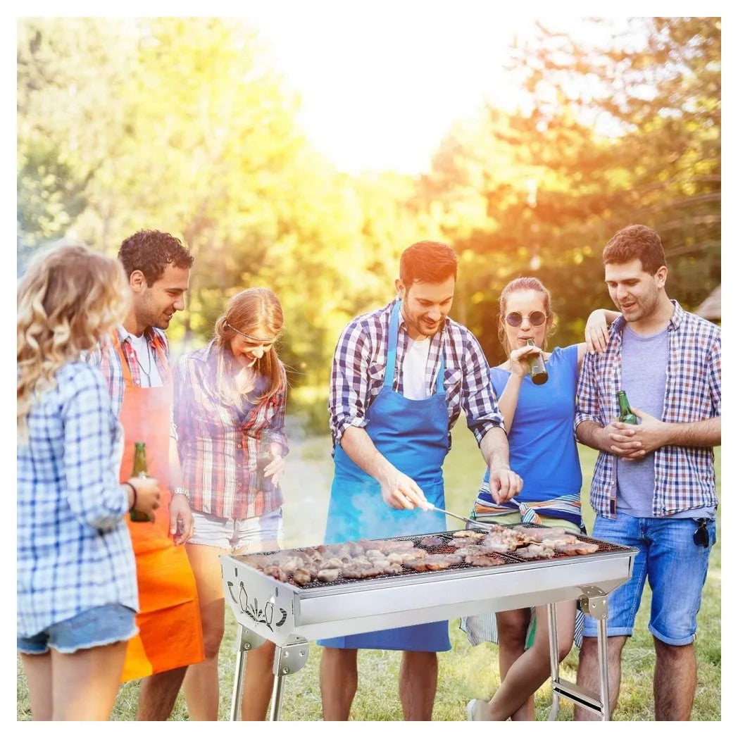 Folding Charcoal BBQ Grill, Portable Stainless Steel Barbecue with Two Mesh Panels – Garden, Picnic & Camping