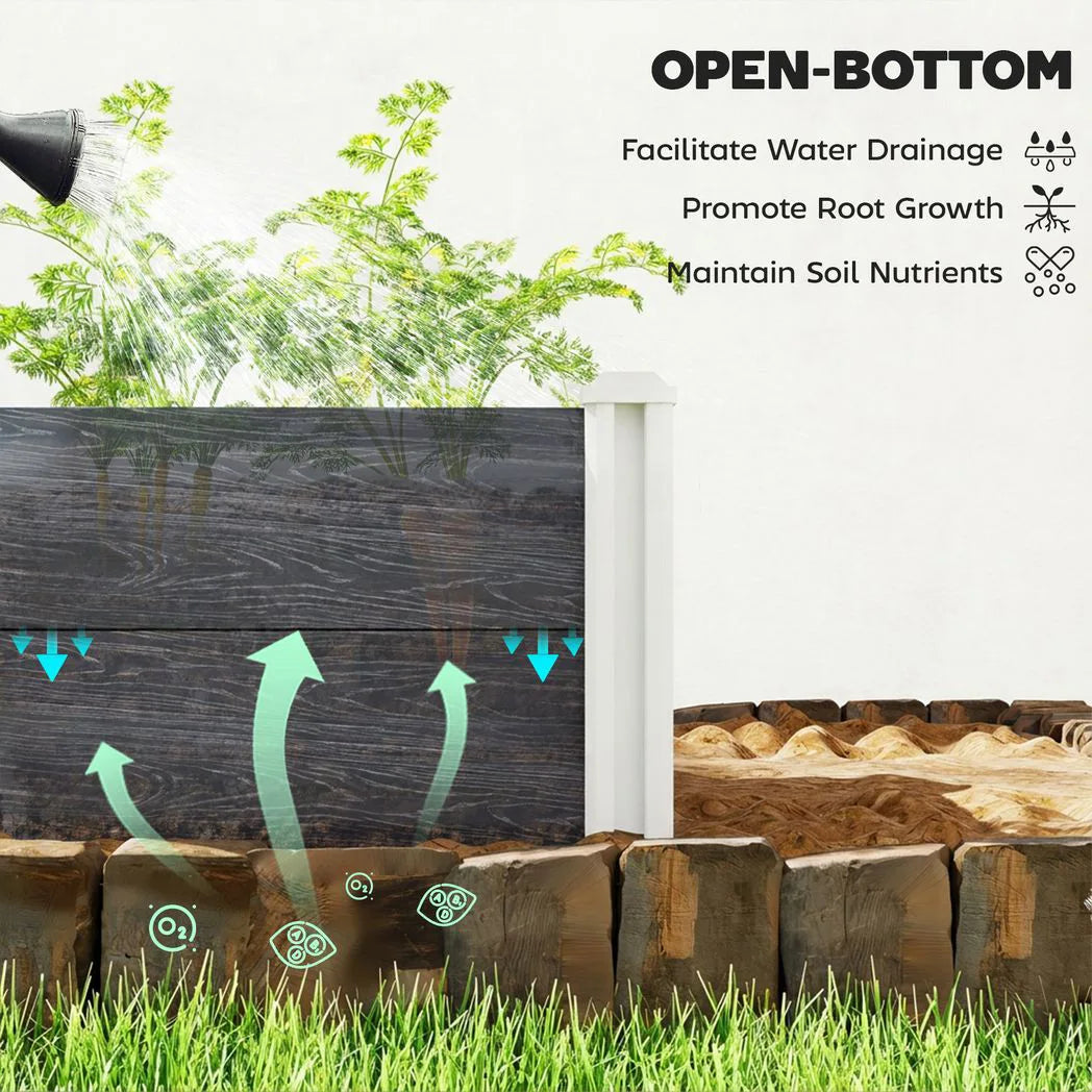 Outsunny Vinyl Raised Garden Bed Kit with Slotting Legs and Open Bottom – Modular 3 x 3 x 1ft Planter, Dark Grey