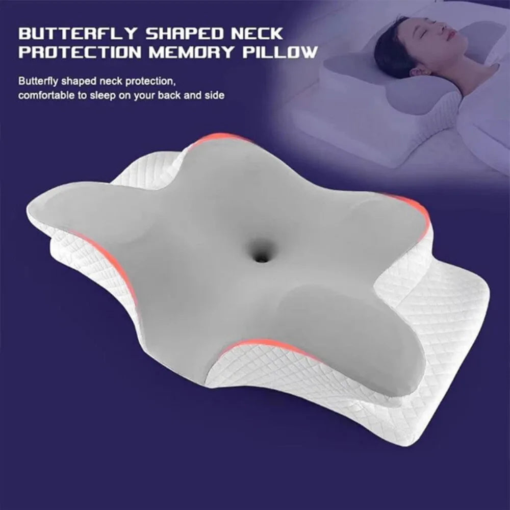 Cervical Memory Foam Neck Pillow with Orthopaedic Support & Zip-Off Cover – Anti-Snore Contour Pillow, Grey