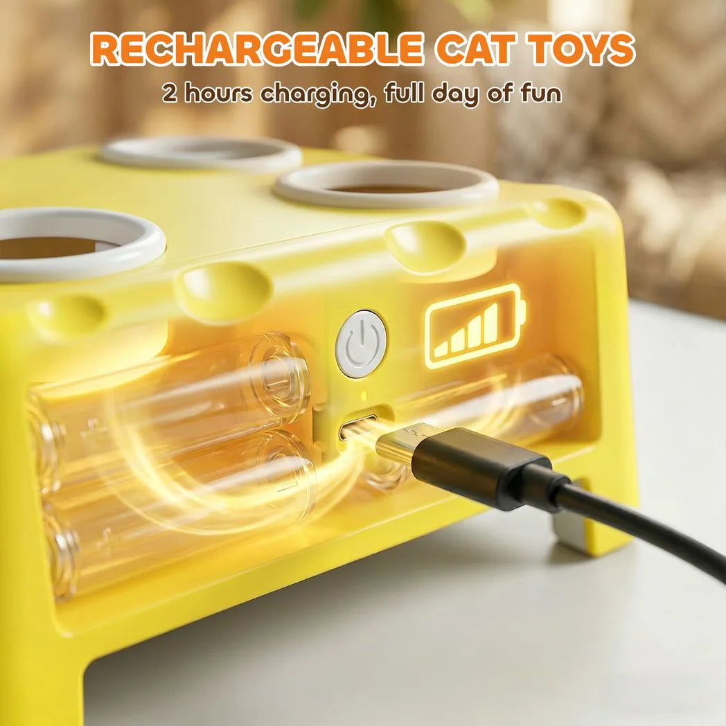 PawHut 3-in-1 Interactive Cat Toy with Mouse & Feather Teaser – Rechargeable Automatic Cat Toy