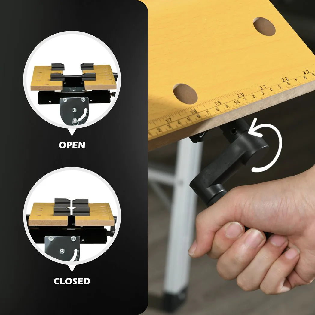 HOMCOM Portable Folding Workbench with Adjustable Height and Angle, 4 Clamping Pegs, 100kg Capacity, Beige