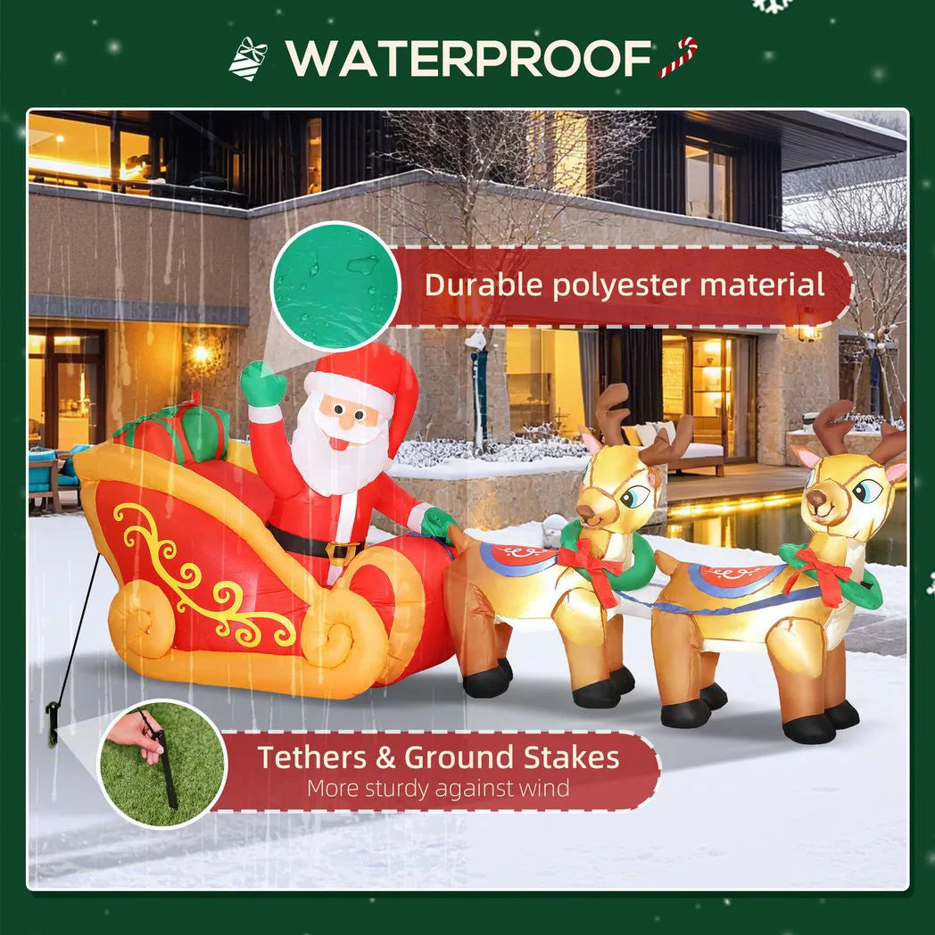 Outsunny 7.9ft Christmas Inflatable Santa on Sleigh with Two Reindeer