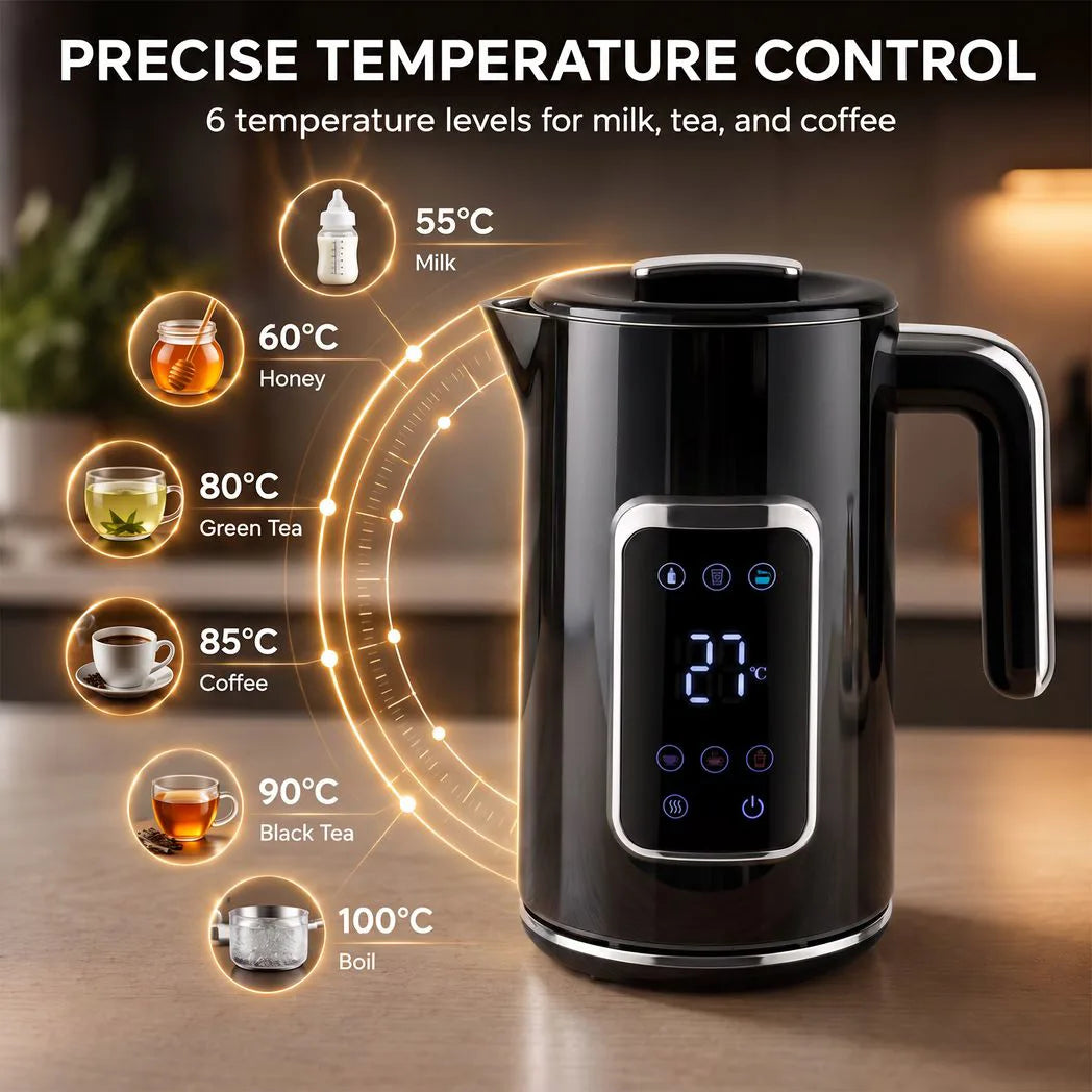 HOMCOM 1.7L 3000W Electric Kettle with LED Display, Adjustable Temperature & Keep Warm – Fast Boil Water Kettle, Black