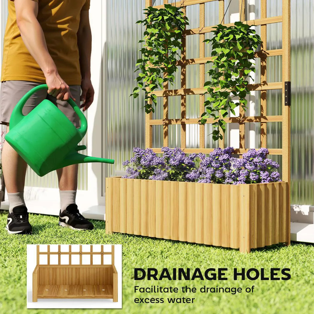 Outsunny Wooden Raised Planter with Curved Trellis & Drainage Holes – Garden Bed for Climbing Plants, Fir Wood