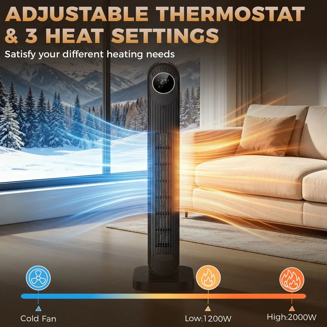 HOMCOM 2000W Ceramic Electric Heater with Fan, Timer, Oscillation and Remote – Fast Room Warming, Black