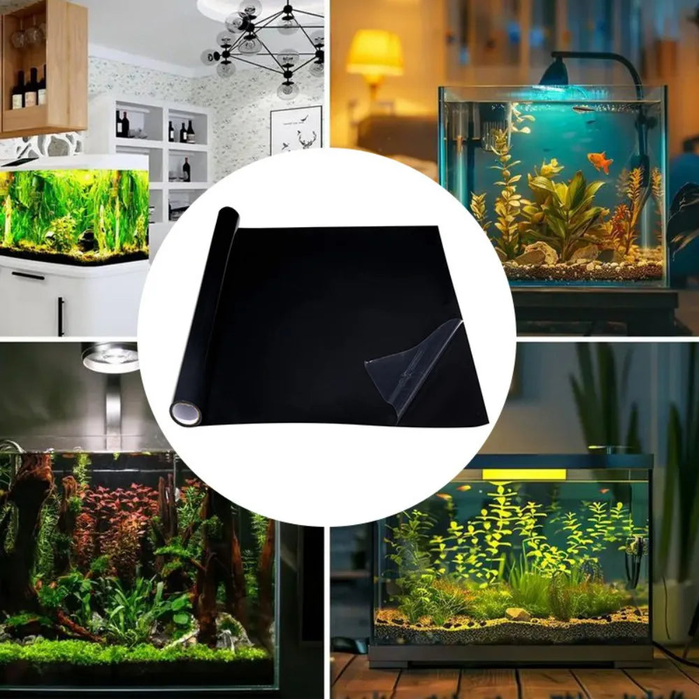 Static Cling Aquarium Background Film, 200 x 40cm – Black Fish Tank Backdrop Sticker, DIY Cut to Fit