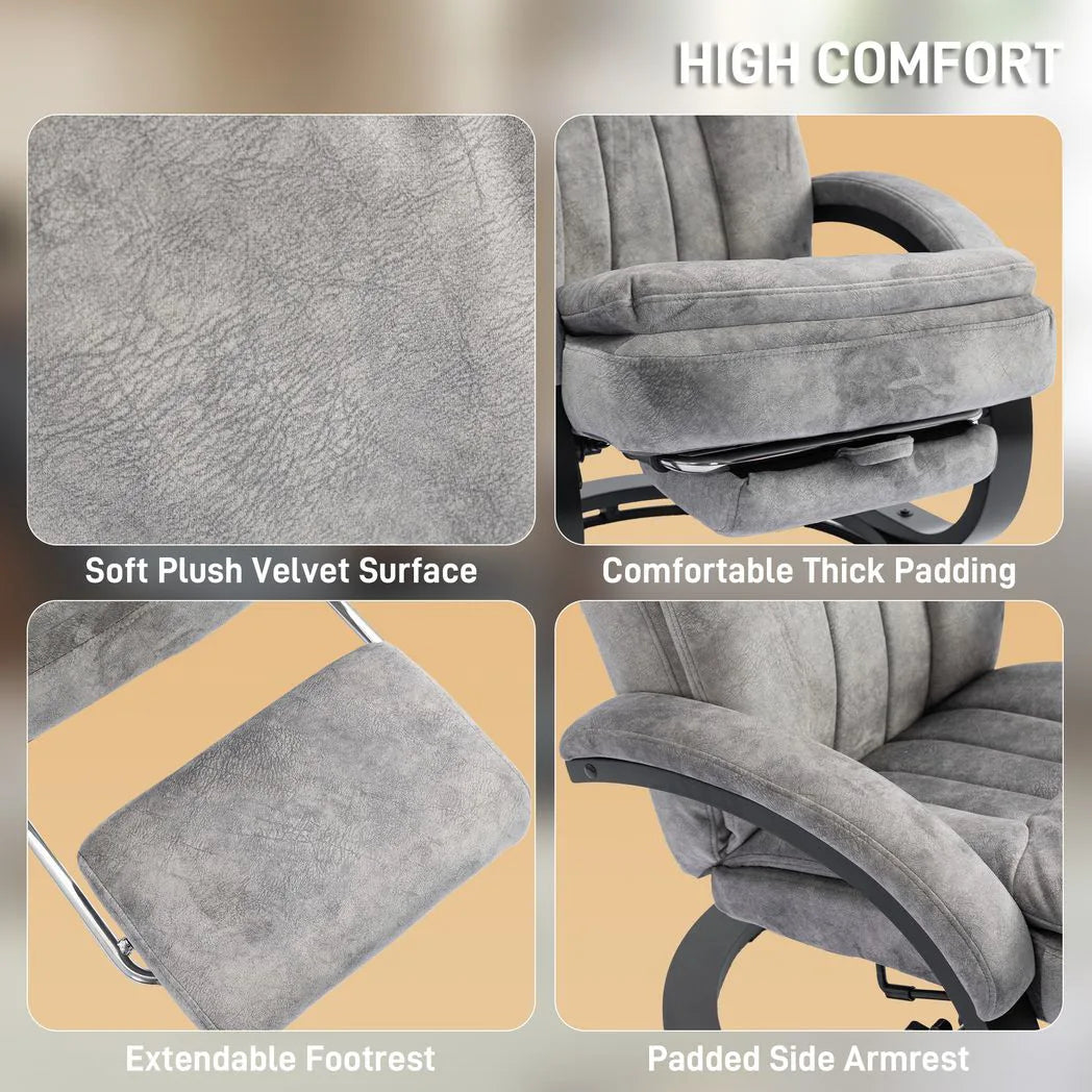 HOMCOM Swivel Recliner Chair with Footrest – Manual 135° Reclining Armchair, Velvet-Feel Upholstery, Grey