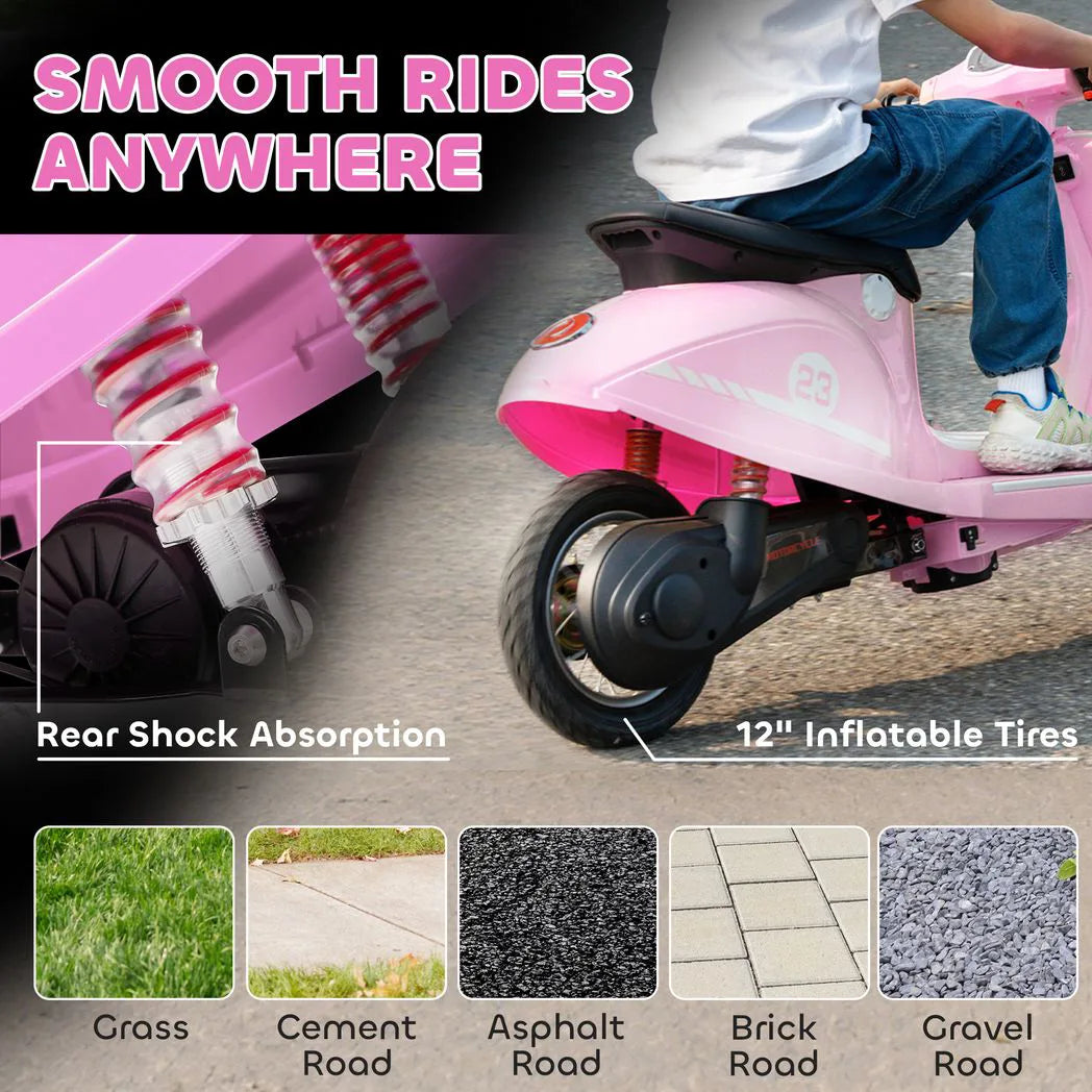 AIYAPLAY 24V Kids Electric Motorbike with Twist-Grip Throttle, Brakes and LED Lights – Ages 8-12, Pink
