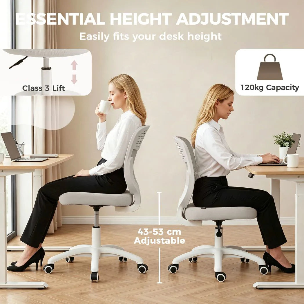 HOMCOM Armless Mesh Office Chair with Adjustable Height & Swivel Wheels – Compact Computer Desk Chair, Grey